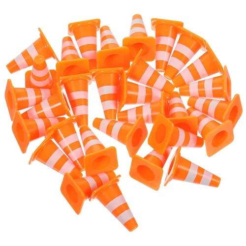 Vista 11 de 30 piezas de conos de tráfico mini, conos mini de 1 pulgada naranja pequeños para señalización de bloqueo de carretera en construcción, juguetes