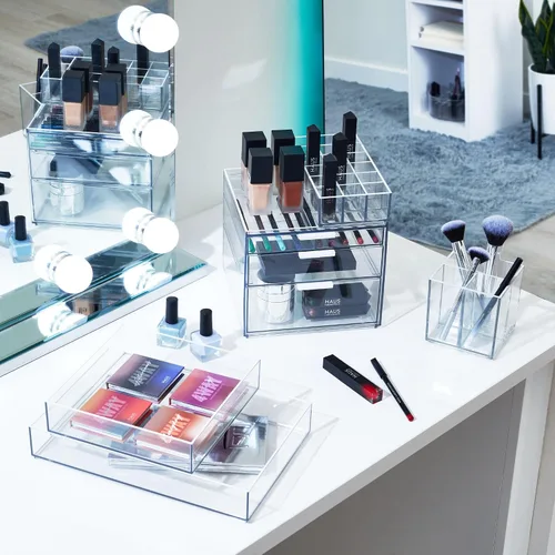 Vista 5 de iDesign The Sarah Tanno Collection - Cubo organizador de cosméticos, 4 x 4 x 4.25 pulgadas, transparente