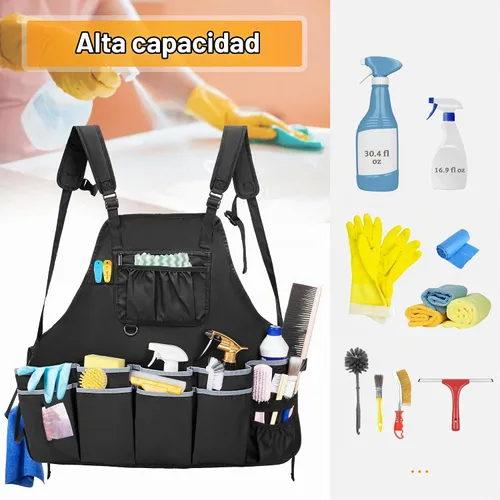 Vista 4 de HODRANT Delantal de limpieza con correas de hombro dobles con múltiples