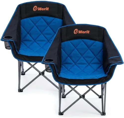 Vista 11 de EMERIT Paquete de 2 sillas de campamento acolchadas de gran tamaño, resistente capacidad de 450 libras, silla cuádruple plegable al aire libre