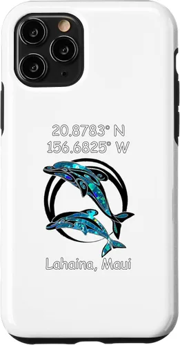 Vista 10 de Funda para iPhone 14 Longitud y Latitud de Lahaina Maui Tribal Dolphins