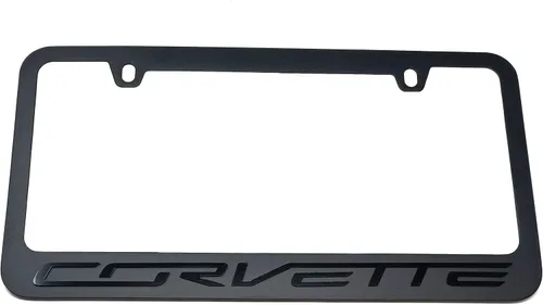 Vista 4 de Marco de placa de matrícula C7 Corvette Stealth - Negro con escritura Corvette negra