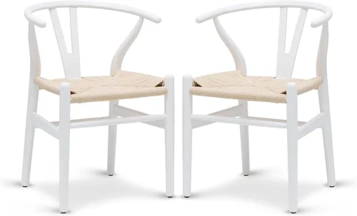 Vista 15 de Poly & BARK Weave Sillas de Comedor – Sillas de Comedor Wishbone Modernas de Mediados de Siglo con Brazos, Marco de Madera Maciza, Uso en Interiores