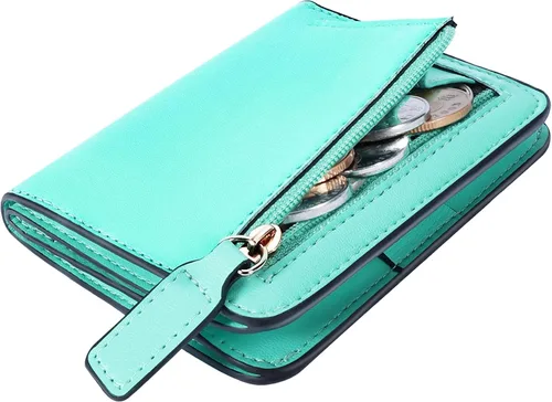Vista 34 de Toughergun Cartera pequeña de cuero delgada para mujer con protección RFID, mini monedero bifold compacto con ventana de identificación transparente