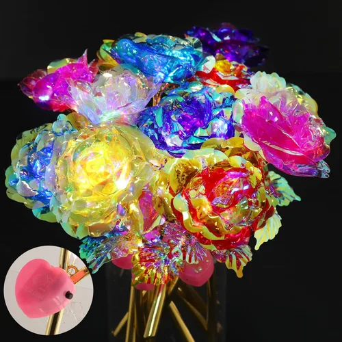 Vista 11 de Lyrow - 6 flores artificiales de cristal de galaxia LED, color negro