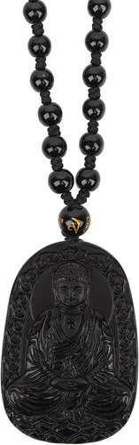 Vista 10 de Obsidian Guardian Buddha Amulet - Zodiac Feng Shui Necklace, symbolizing wisdom and wealth
