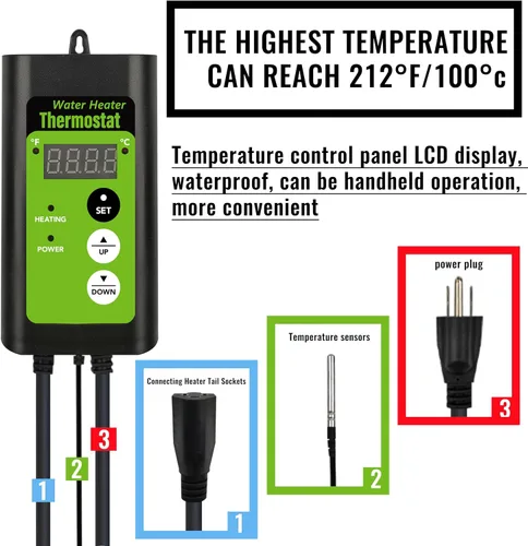 Vista 3 de Calentador de agua sumergible de 1800 W para bañera de hidromasaje y piscina, portátil, con control de temperatura y protección contra fugas GFCI