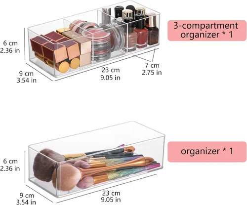Vista 2 de Organizador de maquillaje acrílico de 2 piezas Almacenamiento de encimera, organizador de cajones, almacenamiento de baño, acabado de escritorio