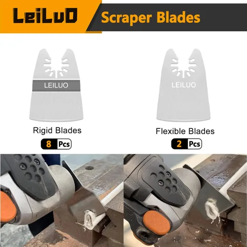 Vista 3 de LEILUO – Juego de 10 cuchillas rascadoras para herramienta oscilante: incluye 8 cuchillas rígidas y 2 ultra-flexibles para eliminar pintura