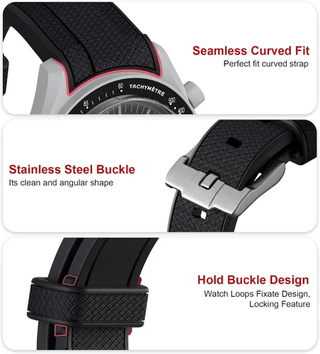 Vista 6 de Correa Stanchev para reloj Moonswatch, correa de silicona suave curvada sin espacio de 20mm para reloj Omega X Swatch Speedmaster, correa