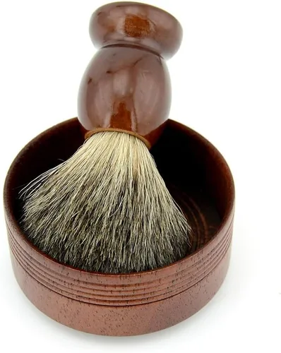 Vista 5 de Grandslam Cepillo de afeitar de pelo de tejón puro, taza de madera natural, juego de peluquero de jabón hecho a mano