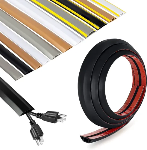 Vista 15 de Rubber Bond Protector de cable de piso - Cubiertas de cable autoadhesivas fuertes para cables - Cubiertas de cable de extensión de perfil bajo
