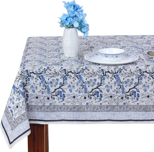 Vista 21 de Ridhi Mantel rectangular con estampado de bloque de mano verde espárragos Espárragos Verde Gadd