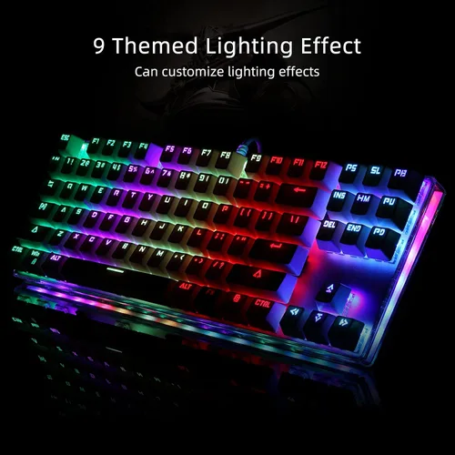 Vista 3 de MOTOSPEED Teclado mecánico para juegos RGB retroiluminado inferior transparente anti-fantasma 87 teclas teclado USB iluminado