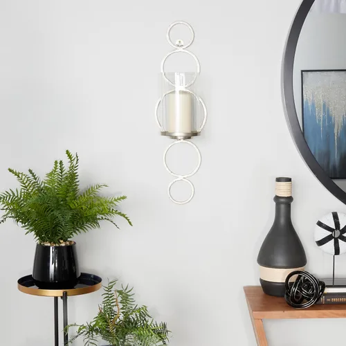 Vista 5 de CosmoLiving by Cosmopolitan Aplique de pared de metal con vela individual, 7 "x 7" x 25 ", plateado