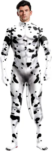 Vista 66 de Disfraz de animal para hombre con estampado de cola grande, overol peludo de elastano para cosplay, fiesta de Halloween