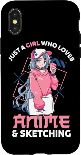 Vista 5 de Funda para iPhone 12, diseño de anime con texto en inglés Just A Girl Who Loves Anime and Sketching