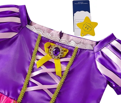 Vista 5 de Aoiviss Girls Rapunzel Costume Princess Dress Up Clothes for Birthday Halloween Cosplay Purple