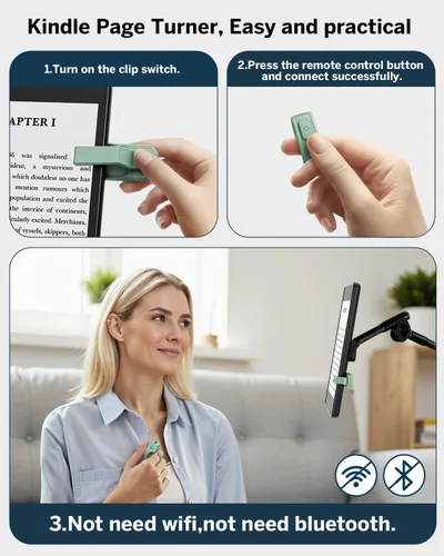 Vista 3 de [Compatible con fundas] Anillo pasador de páginas con control remoto para Kindle Paperwhite Oasis Scribe Kobo eReaders, controles remotos