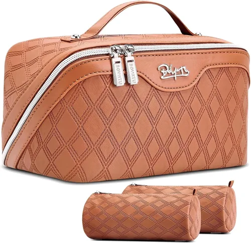 Vista 18 de BOYATU Bolsa de maquillaje de viaje para mujer: 3 en 1 modular con estampado de leopardo para viajes de 3 a 15 días - Neceser impermeable de cuero