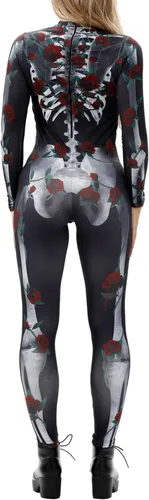 Vista 3 de Fixmatti - Disfraz de fiesta de Halloween para mujer, traje de manga larga con estampado de calavera