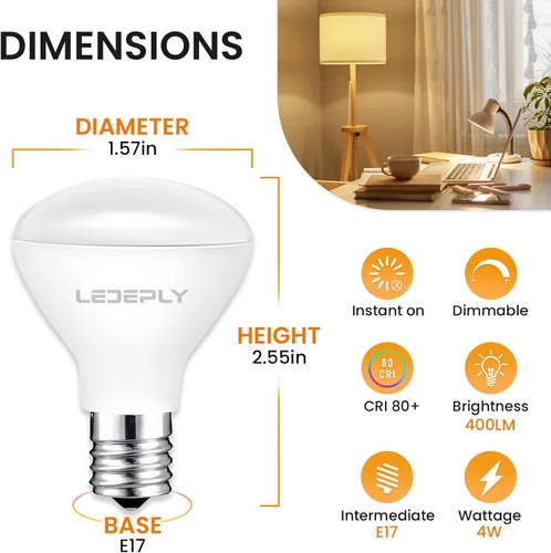 Vista 2 de Bombilla LED R14, 4W 2700K regulable E17 Mini Reflector Flood