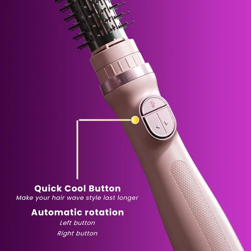 Vista 6 de Cepillo secador de pelo, giratorio 3 en 1 con 3 cabezales para secar peinado, voluminizar, rizar, elegante en un solo paso para cabello largo, 3 Rosa