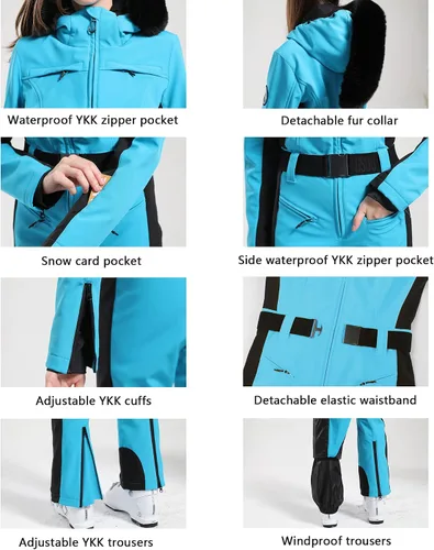 Vista 5 de GSOU SNOW Traje de nieve de una pieza para mujer, traje de esquí, impermeable, traje de snowboard aislado cálido invierno