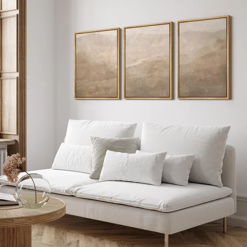 Vista 36 de SIGNFORD - Set de obras de arte en lienzo enmarcado para pared, ilustraciones abstractas de neblina del desierto en tonos neutros beige y marrón