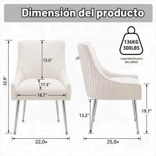 Vista 2 de Sillas de comedor de estilo moderno de terciopelo tapizadas con barra vertical, silla de acento con botón acolchado con patas plateadas, juego de 2