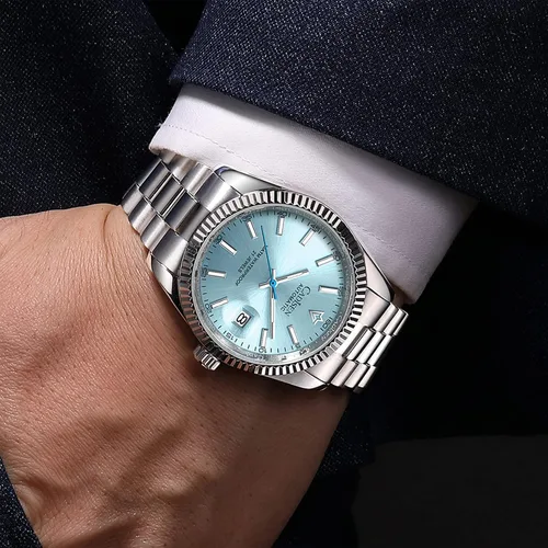 Vista 4 de CADISEN - Reloj de pulsera de acero inoxidable impermeable para hombre, mecánico, de negocios