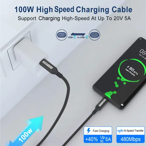 Vista 6 de AkoaDa Cable USB C a USB C de 100 W de 10 pies, 2 unidades, cable de carga rápida USBC de 5A para iPhone 17, 16, 15 Pro Max, Galaxy S25 FE S25 Ultra