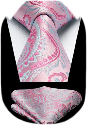Vista 258 de HISDERN Corbatas para hombre, corbata de cachemira y bolsillo cuadrado tejido clásico floral para hombre, corbata de fiesta de boda