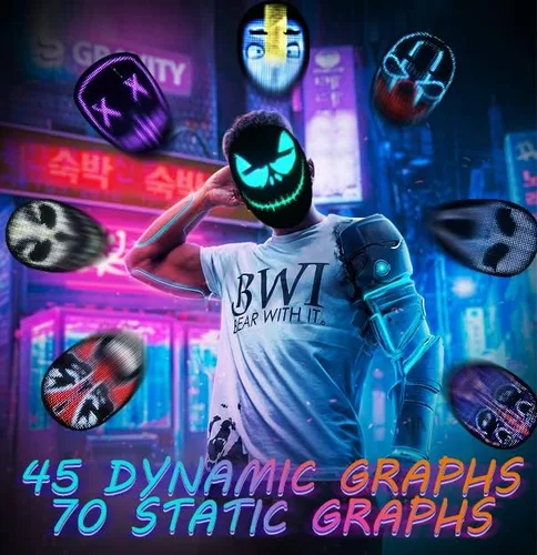 Vista 2 de AINSKO LED Mask Bluetooth-APP Programmable Control Glowing RGB Rechargable Light-Up Mask Halloween Costume Cosplay
