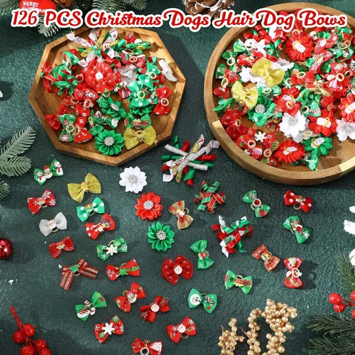 Vista 7 de Kacctyen 150 lazos para perros del día de San Patricio con bandas de goma, lazo para el pelo de perro Yorkie con flores del día de San Patricio