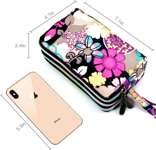 Vista 4 de BIAOTIE Cartera de pulsera de gran capacidad, Bolso de mano de nailon impreso impermeable para mujer