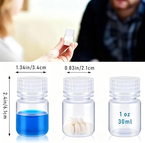 Vista 2 de Tatuo 6 piezas 30 ml 1 oz botellas de reactivo de polipropileno de plástico con tapas de rosca, envases de muestra transparentes de PP con tapa