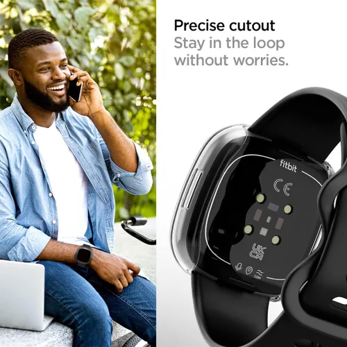 Vista 6 de Spigen Ultra híbrido diseñado para Fitbit Versa 4 / Sense 2 con protector de pantalla de vidrio templado, funda para reloj inteligente, transparente