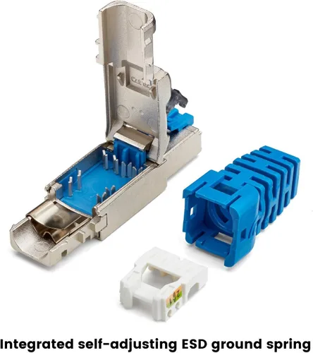 Vista 2 de TRUE CABLE Enchufe de terminación de campo sin herramientas Cat6A, STP blindado, PoE++ 4PPoE, sin herramientas, conector modular RJ45, 10Gb