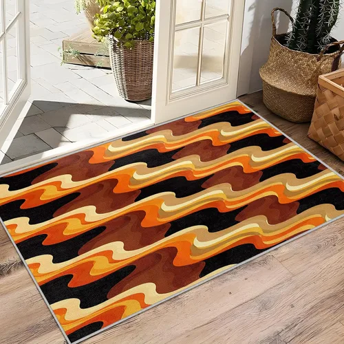 Vista 6 de Alfombra ondulada de 8 x 10 a 7 x 10 pies, alfombra ondulada retro de los años 70, alfombra geométrica abstracta, alfombra moderna de mediados