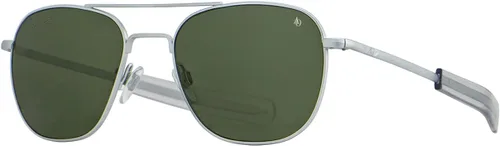 Vista 3 de AO Original Pilot Sunglasses - Matte Silver - Calobar Green SkyMaster Glass Lenses - Bayonet Temple - Polarized - 57-20-140