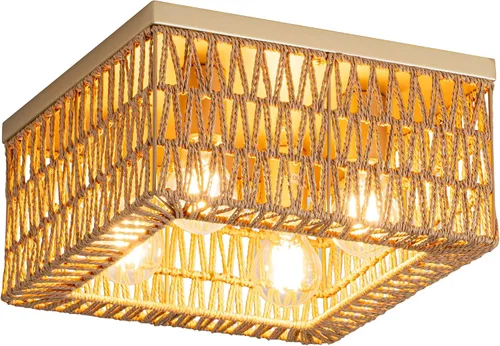 Vista 13 de Rpzloila Lámpara de Techo de Ratán, Accesorio de Luz Bohemia Dorada, Lámpara de Techo Cuadrada de Montaje Empotrado para Dormitorio, Pasillo