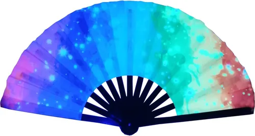 Vista 11 de Abanico plegable grande para rave, ventilador chino de Kung Fu Tai Chi para hombres y mujeres, festivales de boda, decoración de fiesta de Negro