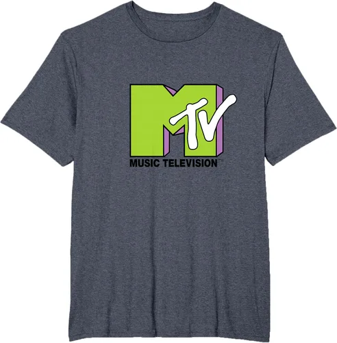 Vista 98 de Camiseta de tratamiento de relleno con logotipo MTV verde lima y morado, Negro, S Azul Marino