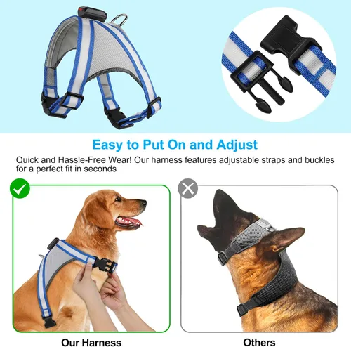 Vista 2 de Visinite Arnés LED para perro, chaleco de perro con luz recargable por USB, 2 modos de iluminación que brillan en la oscuridad, arnés ajustable