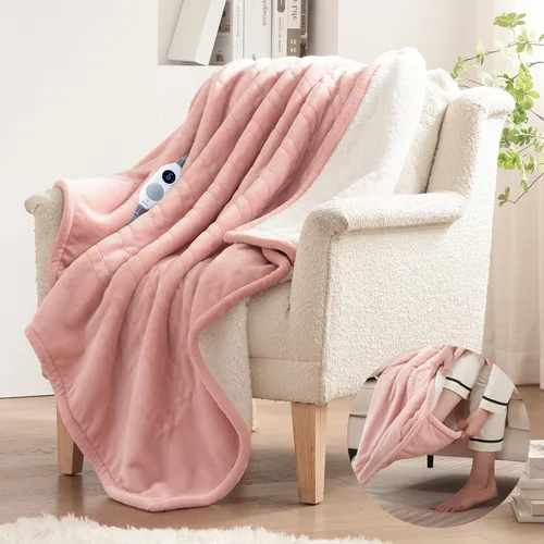 Vista 11 de Westinghouse Manta eléctrica con bolsillo para el pie para adultos, manta térmica de franela suave a sherpa con 6 niveles de calefacción y ajustes