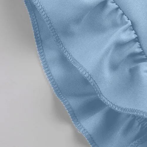 Vista 6 de Vestidos de vacaciones para mujer 2023, color sólido, cuello redondo, sin botones, manga corta, volantes, lazo en la cintura, ropa de vestir