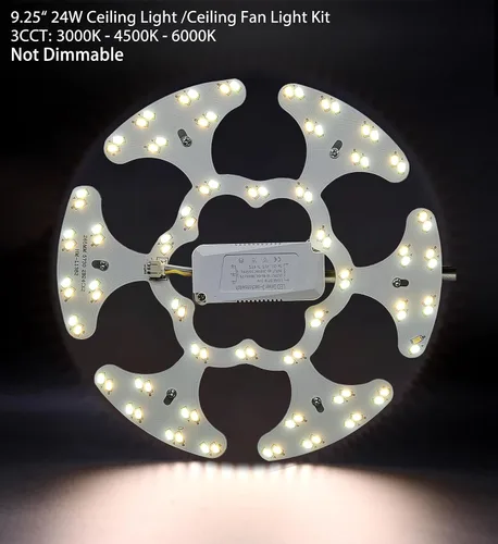 Vista 2 de Kit de luz de anillo de ventilador de techo de montaje empotrado LED de 24 W, panel de motor de luz LED de reajuste, 3 CCT: 3000K 4500K 6000K