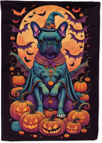Vista 21 de Caroline's Treasures DAC1466GF - Bandera decorativa para jardín de Halloween de Affenpinscher Witchy para jardín, decoración para patio exterior