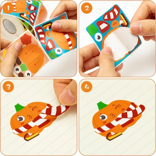 Vista 4 de Haooryx Fall Pumpkin Stickers Roll, 300 Pcs Make Your Own Halloween Pumpkin